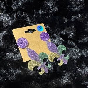 Glittery Acrylic Mardi Gras Fleur-de-Lis Earrings